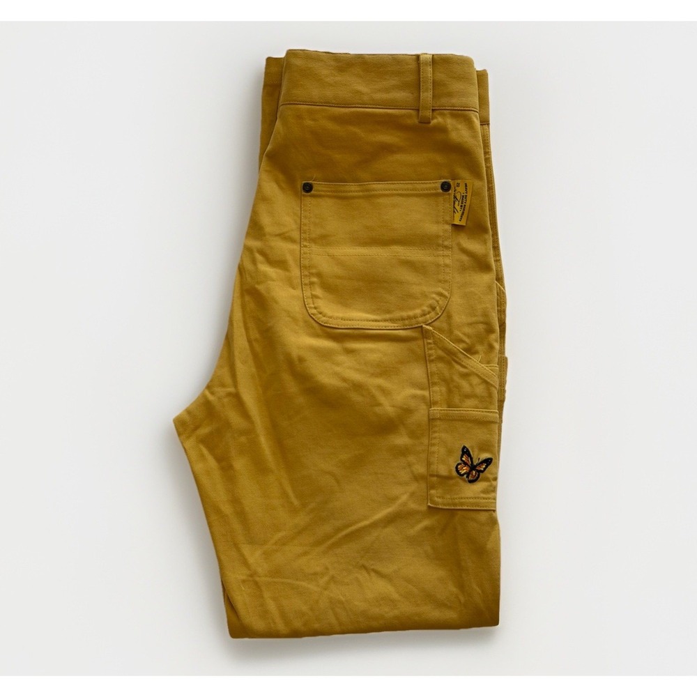 FELT Yellow‎ Butterfly Carpenter Straight Leg Pants Embroidered Women's Size XS